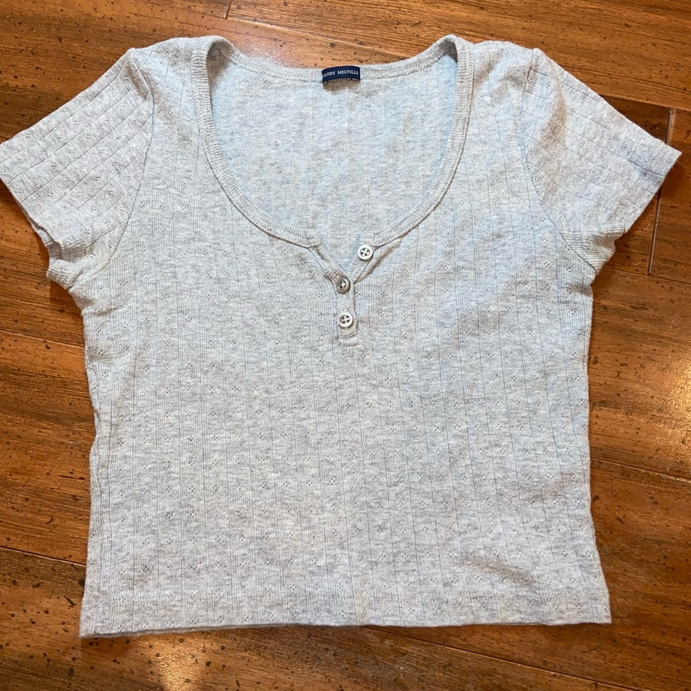 Brandy Melville grey eyelet button crop top